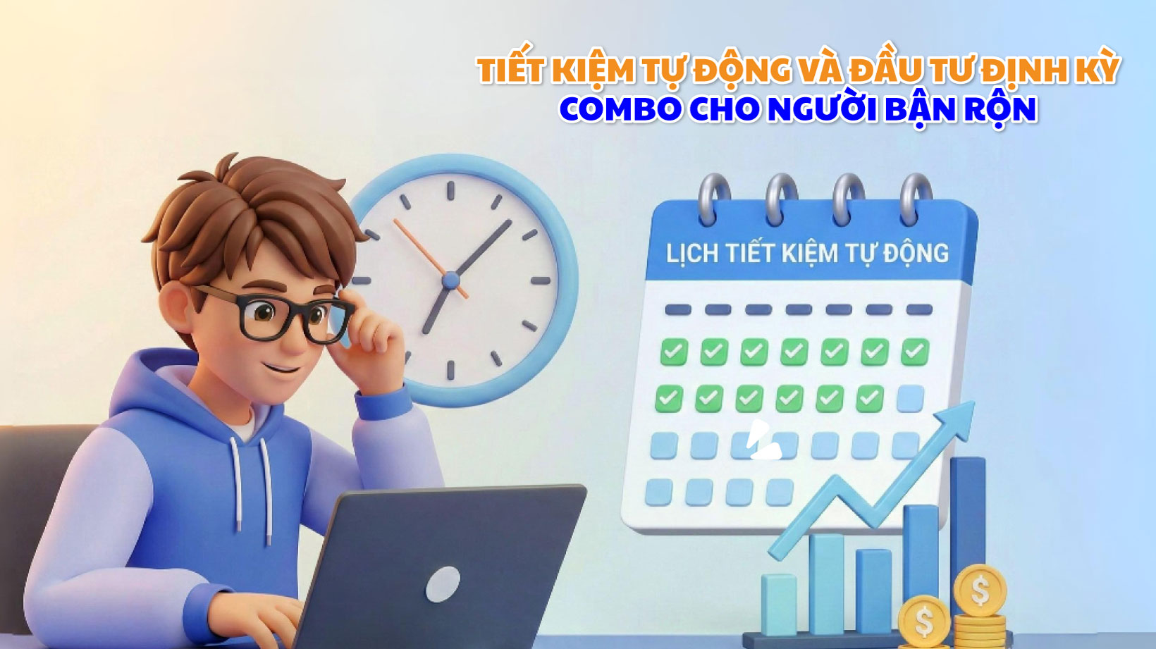 Bạn là một người bận rộn với công việc, học tập, nhưng vẫn muốn xây dựng một tương lai tài chính vững vàng? Nếu câu trả lời là "có", thì việc kết hợp tiết kiệm tự động và đầu tư định kỳ chính là "combo" hoàn hảo dành cho bạn. Hai thói quen này giúp bạn loại bỏ yếu tố cảm xúc và sự trì hoãn ra khỏi quá trình quản lý tài chính, giúp tiền của bạn làm việc hiệu quả ngay cả khi bạn không có nhiều thời gian để theo dõi thị trường, hay bạn ngủ nhưng tiền của bạn không ngủ/vẫn sinh lời. 1. Tiết kiệm tự động là gì? Tiết kiệm tự động là việc thiết lập một lệnh chuyển tiền tự động từ tài khoản thanh toán của bạn sang một tài khoản tiết kiệm vào một ngày cố định hàng tháng (tốt nhất nên vào ngày bạn nhận lương). Thay vì đợi đến cuối tháng để xem mình còn bao nhiêu tiền để tiết kiệm, bạn hãy "trả cho mình trước" ngay khi nhận lương hoặc tiền làm thêm. Tiết kiệm tự động sẽ giúp bạn: • Loại bỏ sự trì hoãn: Bằng cách tự động hóa, bạn sẽ không còn lý do để trì hoãn việc tiết kiệm. Tiền sẽ được chuyển đi trước khi bạn có cơ hội chi tiêu chúng (đó là lý do bạn nên thiết lập lệnh chuyển tiền tự động vào ngày bạn lĩnh lương) • Tăng tính kỷ luật: Thói quen này giúp bạn xây dựng tính kỷ luật tài chính một cách dễ dàng, biến việc tiết kiệm thành một phần không thể thiếu trong cuộc sống. • Tích lũy đều đặn: Tiền của bạn sẽ được tích lũy mà bạn không cần phải suy nghĩ. 2. Đầu tư định kỳ là gì? Đầu tư định kỳ là việc đầu tư một lượng tiền cố định vào một tài sản tài chính (như chứng khoán, quỹ đầu tư) vào một thời điểm nhất định, ví dụ mỗi tuần hoặc mỗi tháng. Đây là một chiến lược đầu tư đơn giản nhưng hiệu quả, được gọi là Đầu tư trung bình giá (DCA - Dollar-Cost Averaging). Đầu tư định kỳ sẽ giúp bạn: • Giảm rủi ro: Chiến lược DCA giúp bạn giảm thiểu rủi ro mua ở mức giá đỉnh. Khi thị trường đi xuống, bạn sẽ mua được nhiều chứng khoán hơn với cùng một số tiền, và khi thị trường hồi phục, lợi nhuận của bạn sẽ lớn hơn. • Loại bỏ cảm xúc: Bạn sẽ không bị chi phối bởi cảm xúc tham lam khi thị trường tăng nóng hoặc lo sợ khi thị trường đi xuống. Việc đầu tư theo kế hoạch giúp bạn giữ vững kỷ luật. • Tận dụng thời gian: Sức mạnh của lãi suất kép đến từ thời gian. Đầu tư định kỳ giúp bạn tận dụng tối đa lợi thế này. 3. Làm sao để kết hợp tiết kiệm và đầu tư? • Bước 1: Mở tài khoản Mở một tài khoản tiết kiệm tại ngân hàng và một tài khoản giao dịch tại một công ty chứng khoán hoặc công ty quản lý quỹ uy tín. • Bước 2: Thiết lập lệnh tự động Thiết lập một lệnh chuyển tiền tự động từ tài khoản thanh toán sang tài khoản tiết kiệm ngay khi nhận lương. Ví dụ: trích 10% thu nhập của bạn. • Bước 3: Thiết lập lệnh đầu tư tự động o Tự động chuyển tiền: Thiết lập một lệnh tự động chuyển tiền từ tài khoản tiết kiệm sang tài khoản đầu tư vào một ngày khác trong tháng. o Lệnh mua tự động: Một số công ty quản lý quỹ và công ty chứng khoán có dịch vụ cho phép bạn thiết lập lệnh mua chứng chỉ quỹ hoặc cổ phiếu tự động hàng tháng. Hãy tận dụng dịch vụ này để hoàn toàn tự động hóa quá trình đầu tư. 4. Mẹo nhỏ • Bắt đầu với con số nhỏ: Hãy bắt đầu với một số tiền nhỏ, chỉ 500.000 hoặc 1.000.000 đồng mỗi tháng. Điều quan trọng là bạn bắt đầu và kỷ luật chứ không phải số tiền lớn. • Theo dõi định kỳ: Dù là tự động hóa, bạn vẫn nên xem lại danh mục đầu tư của mình mỗi quý hoặc mỗi năm để đảm bảo mọi thứ vẫn đi đúng hướng và nếu có bất chắc trong danh mục đầu tư thì điều chỉnh kịp thời • Tự động hóa khoản trả nợ: Nếu bạn có các khoản nợ (ví dụ: thẻ tín dụng), hãy tự động hóa việc thanh toán để tránh quên và phát sinh lãi suất. Bằng cách kết hợp hai thói quen tiết kiệm tự động và đầu tư định kỳ, bạn sẽ xây dựng được một hệ thống tài chính cá nhân hiệu quả, giúp bạn đạt được các mục tiêu trong tương lai một cách dễ dàng và kỷ luật hơn. Kiến thức chỉ thực sự có giá trị khi được áp dụng! Hãy thử các mẹo trong bài, trải nghiệm thực tế và lan toả thói quen quản lý tài chính thông minh đến cộng đồng sinh viên nhé!